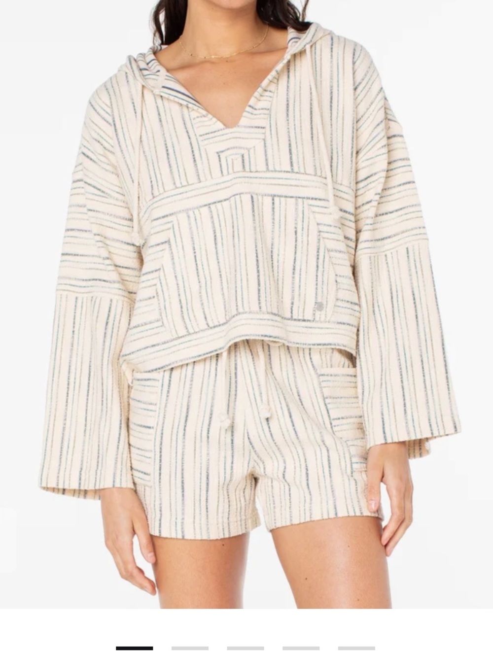 Roxy Striped Hooded Pullover in Cream and Tan